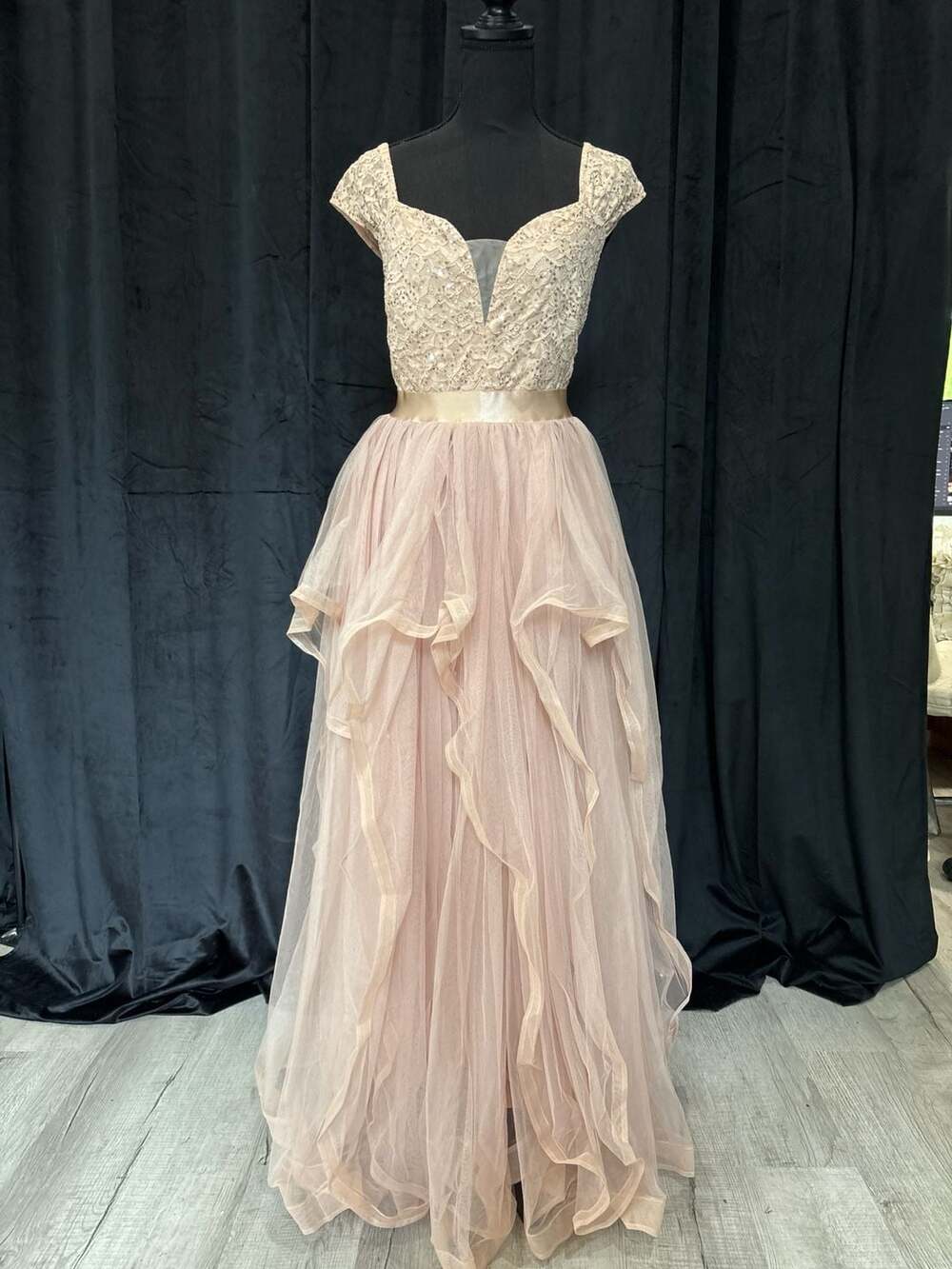 Miss May Lace Sequin Tulle Tiered Formal Gown Dress 1XL